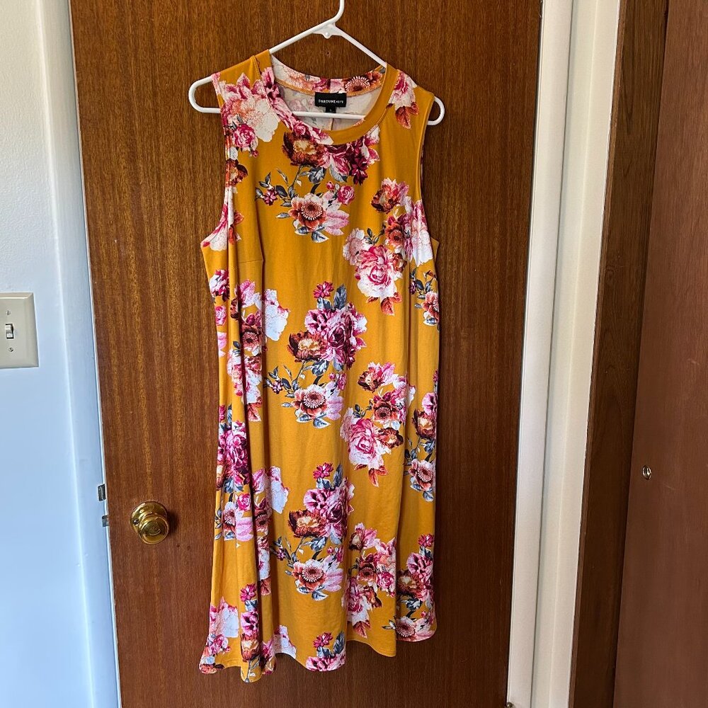 Fortune & Ivy Yellow Floral Sleeveless Knit Dress